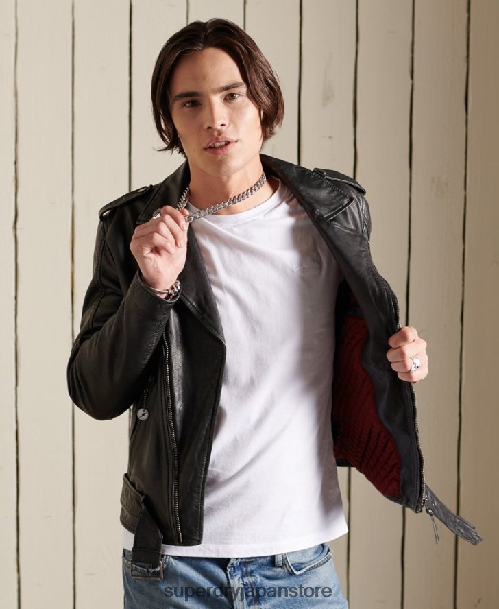ヴィンテージレザーモトバイカージャケット 男性 Superdry 衣類 黒 2J62PZ4784