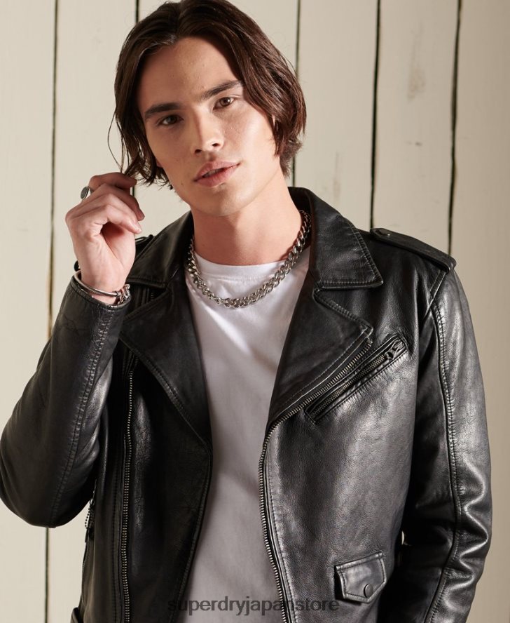 ヴィンテージレザーモトバイカージャケット 男性 Superdry 衣類 黒 2J62PZ4784