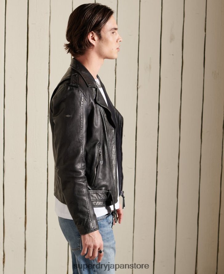 ヴィンテージレザーモトバイカージャケット 男性 Superdry 衣類 黒 2J62PZ4784