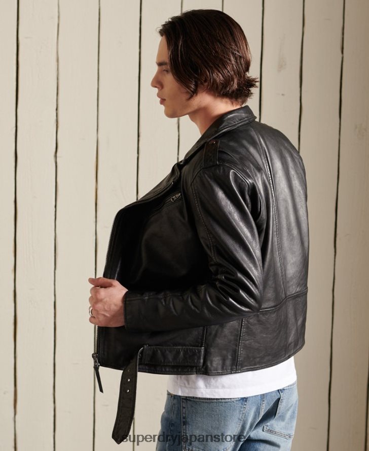 ヴィンテージレザーモトバイカージャケット 男性 Superdry 衣類 黒 2J62PZ4784