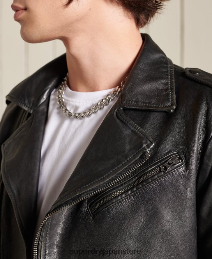 ヴィンテージレザーモトバイカージャケット 男性 Superdry 衣類 黒 2J62PZ4784