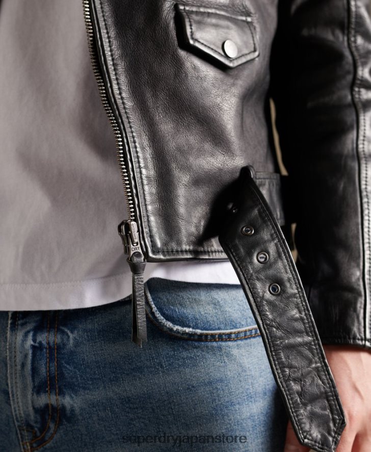 ヴィンテージレザーモトバイカージャケット 男性 Superdry 衣類 黒 2J62PZ4784
