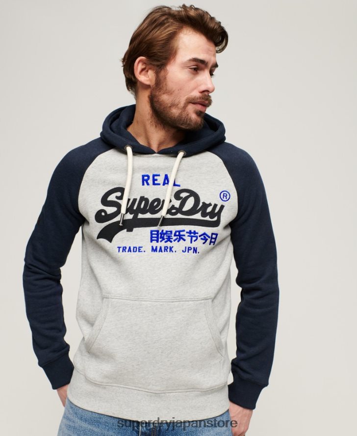 オーガニックコットン ヴィンテージロゴ ヘリテージラグランパーカー 男性 Superdry 衣類 海軍 2J62PZ479