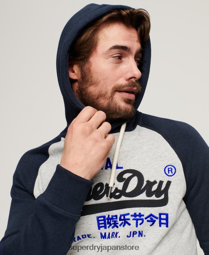 オーガニックコットン ヴィンテージロゴ ヘリテージラグランパーカー 男性 Superdry 衣類 海軍 2J62PZ479