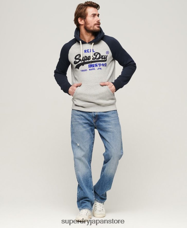オーガニックコットン ヴィンテージロゴ ヘリテージラグランパーカー 男性 Superdry 衣類 海軍 2J62PZ479