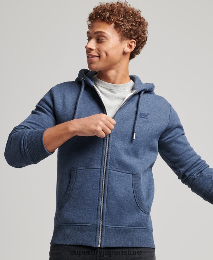 オーガニックコットン ヴィンテージロゴ刺繍ジップパーカー 男性 Superdry 衣類 海軍 2J62PZ480