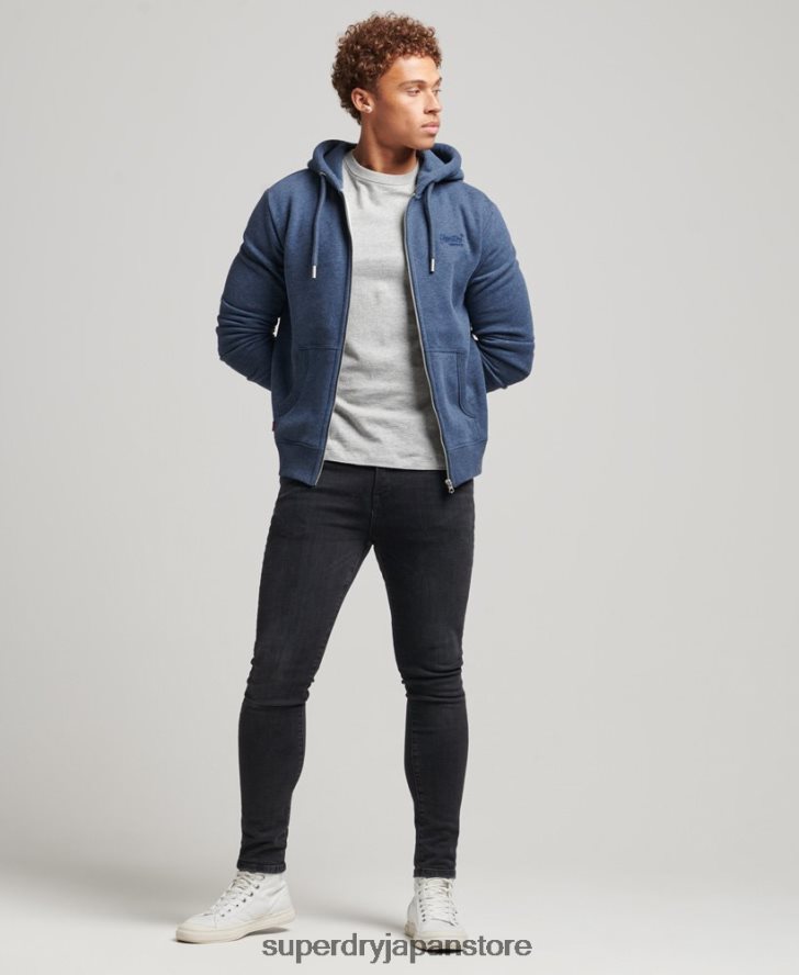 オーガニックコットン ヴィンテージロゴ刺繍ジップパーカー 男性 Superdry 衣類 海軍 2J62PZ480
