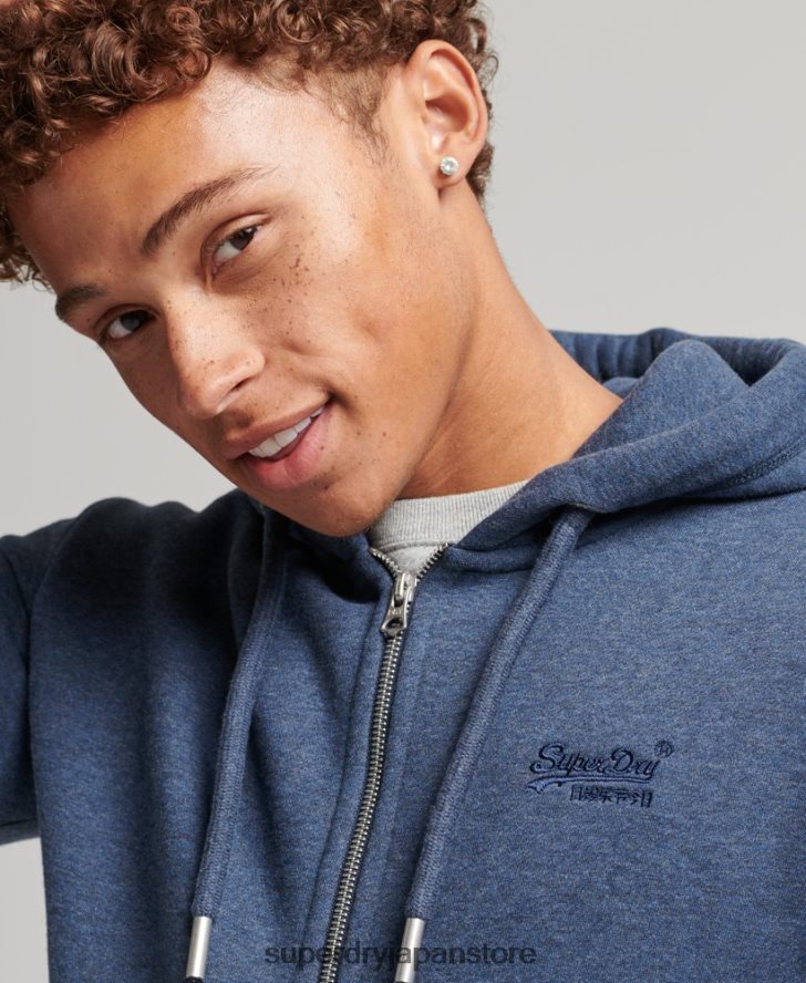 オーガニックコットン ヴィンテージロゴ刺繍ジップパーカー 男性 Superdry 衣類 海軍 2J62PZ480