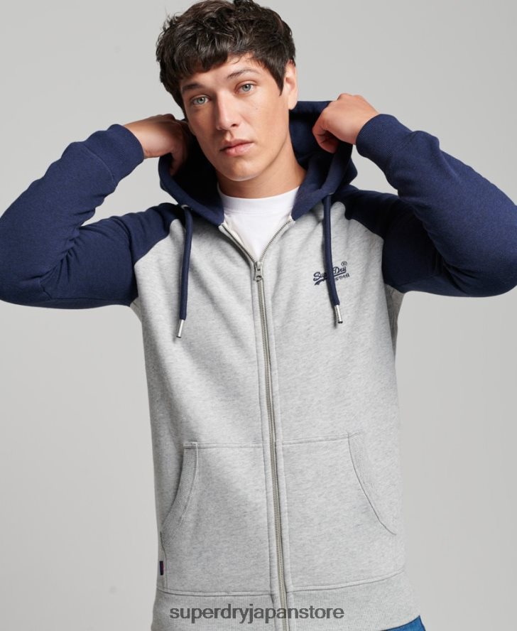ヴィンテージロゴ刺繍ベースボールジップパーカー 男性 Superdry 衣類 グレー 2J62PZ481