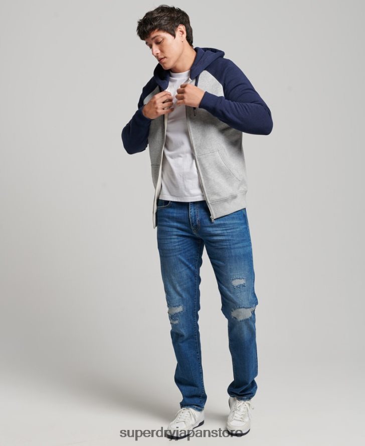 ヴィンテージロゴ刺繍ベースボールジップパーカー 男性 Superdry 衣類 グレー 2J62PZ481