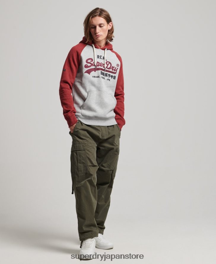オーガニックコットン ヴィンテージロゴ ヘリテージラグランパーカー 男性 Superdry 衣類 ライトグレー 2J62PZ486
