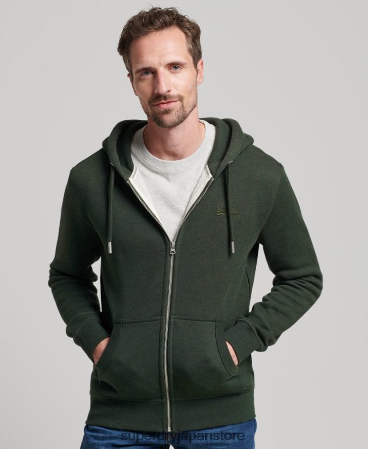 ヴィンテージロゴ刺繍ジップパーカー 男性 Superdry 衣類 緑 2J62PZ487
