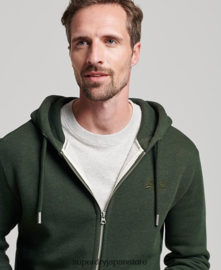 ヴィンテージロゴ刺繍ジップパーカー 男性 Superdry 衣類 緑 2J62PZ487
