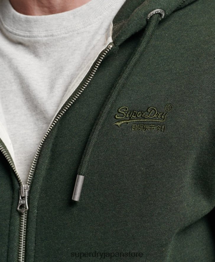 ヴィンテージロゴ刺繍ジップパーカー 男性 Superdry 衣類 緑 2J62PZ487