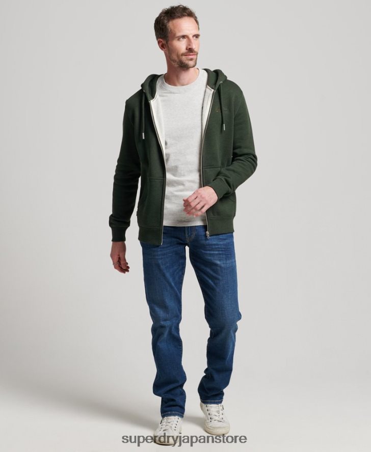 ヴィンテージロゴ刺繍ジップパーカー 男性 Superdry 衣類 緑 2J62PZ487