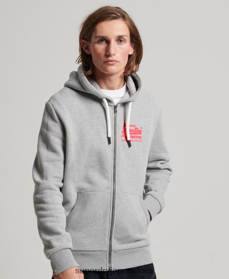 ヴィンテージロゴネオンジップパーカー 男性 Superdry 衣類 グレー 2J62PZ489