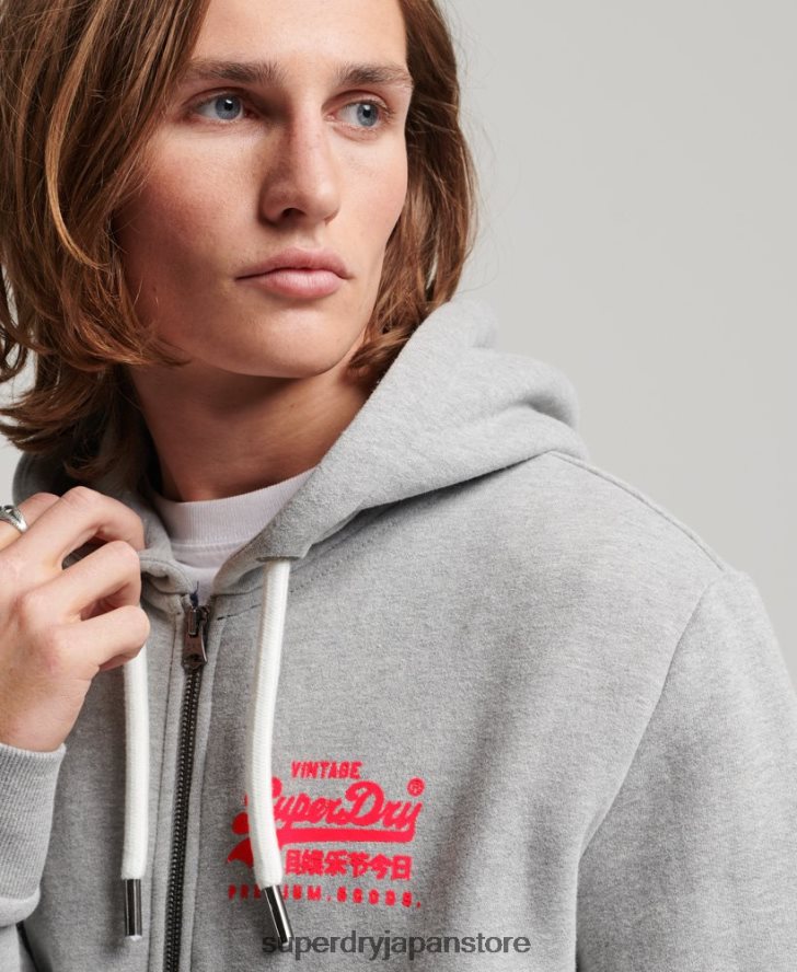 ヴィンテージロゴネオンジップパーカー 男性 Superdry 衣類 グレー 2J62PZ489