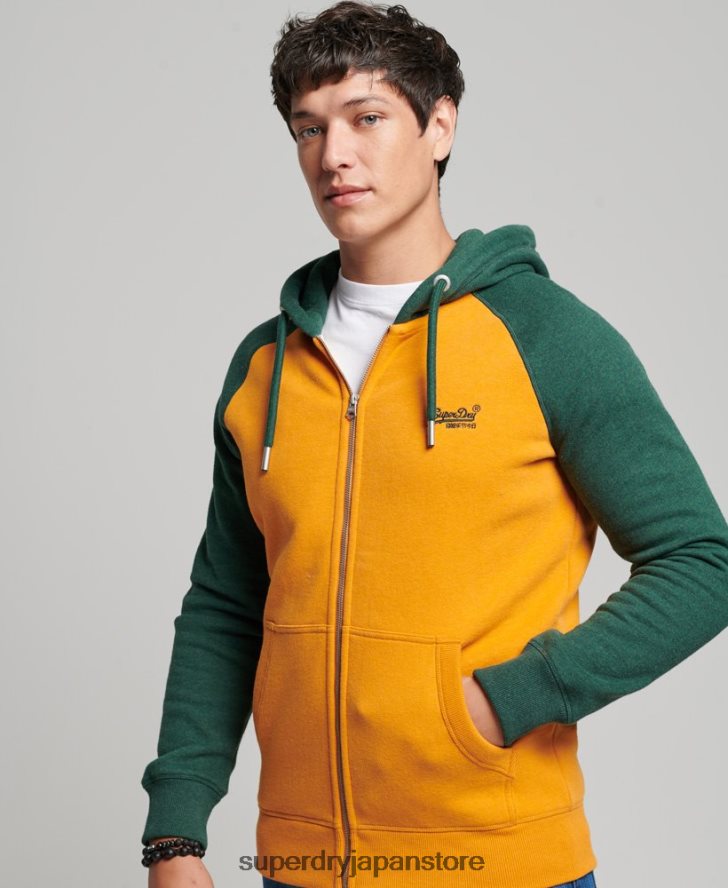 ヴィンテージロゴ刺繍ベースボールジップパーカー 男性 Superdry 衣類 金 2J62PZ490