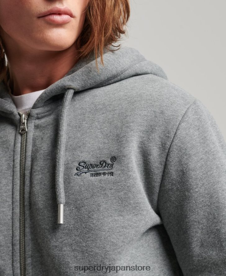 ヴィンテージロゴ刺繍ジップパーカー 男性 Superdry 衣類 グレー 2J62PZ497