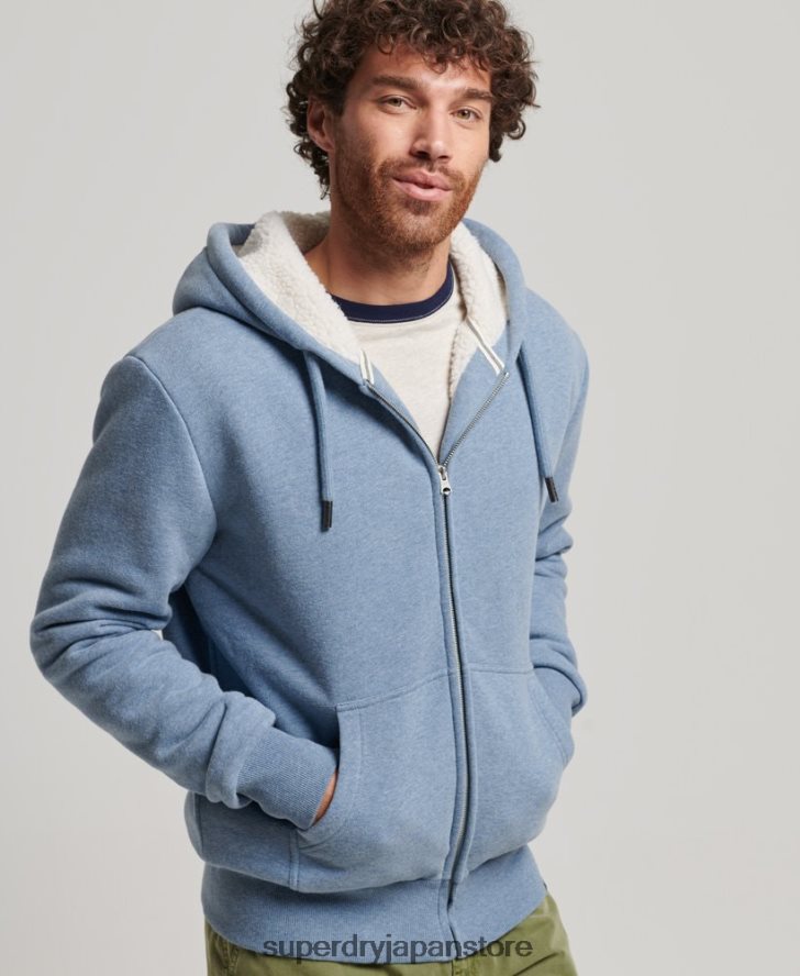 エッセンシャルボーグ裏地付きジップパーカー 男性 Superdry 衣類 ライトブルー 2J62PZ4988