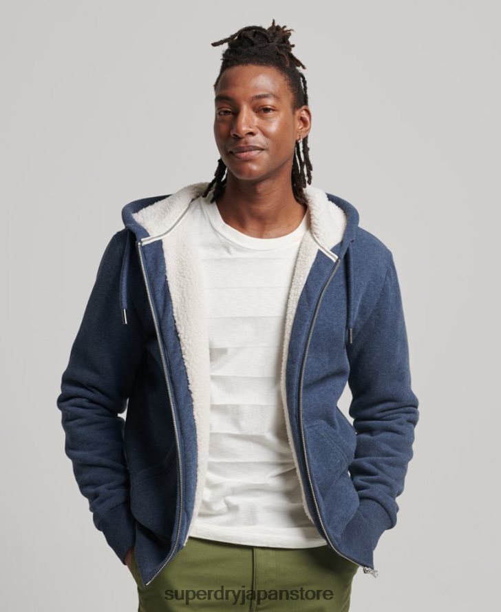 エッセンシャルボーグ裏地付きジップパーカー 男性 Superdry 衣類 海軍 2J62PZ499