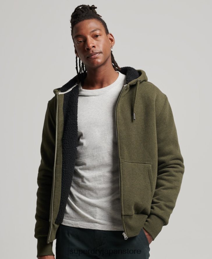 エッセンシャルボーグ裏地付きジップパーカー 男性 Superdry 衣類 カーキ 2J62PZ4990