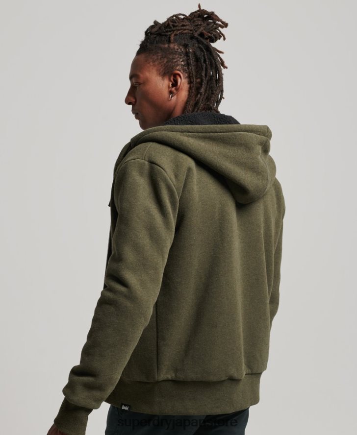 エッセンシャルボーグ裏地付きジップパーカー 男性 Superdry 衣類 カーキ 2J62PZ4990