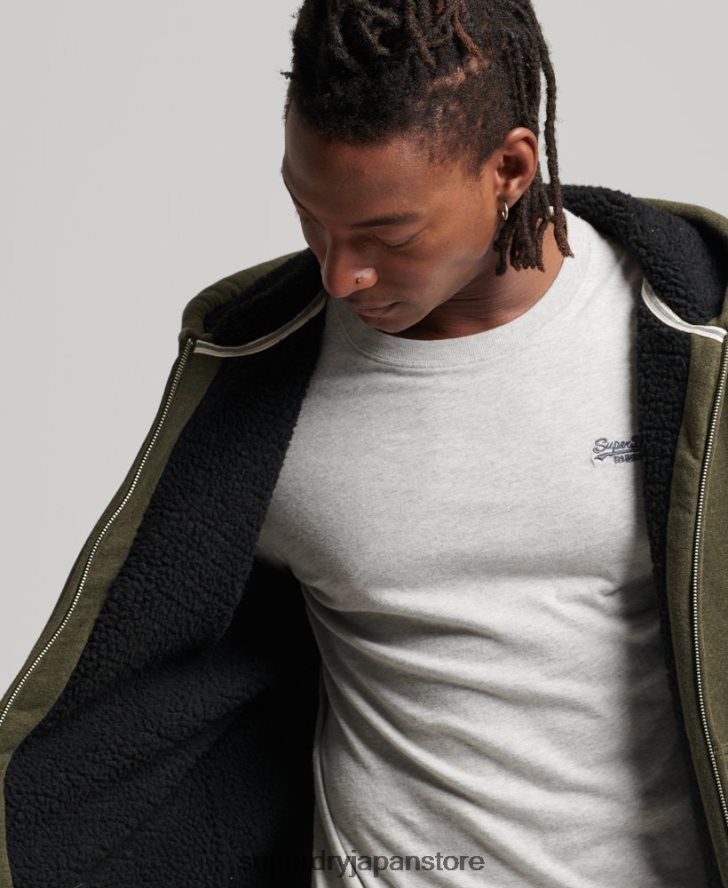 エッセンシャルボーグ裏地付きジップパーカー 男性 Superdry 衣類 カーキ 2J62PZ4990