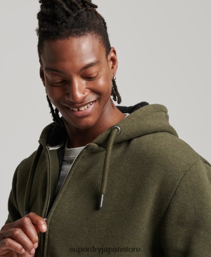 エッセンシャルボーグ裏地付きジップパーカー 男性 Superdry 衣類 カーキ 2J62PZ4990