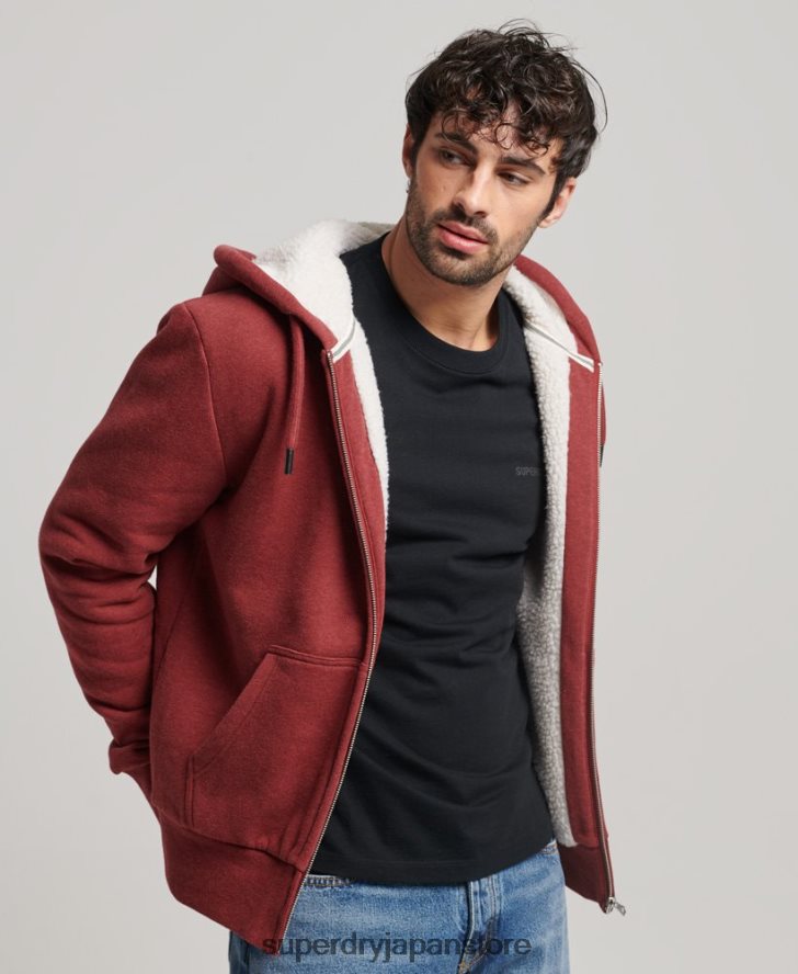 エッセンシャルボーグ裏地付きジップパーカー 男性 Superdry 衣類 赤 2J62PZ4992