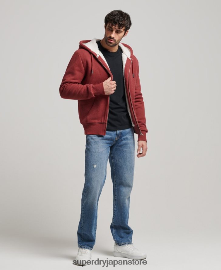エッセンシャルボーグ裏地付きジップパーカー 男性 Superdry 衣類 赤 2J62PZ4992