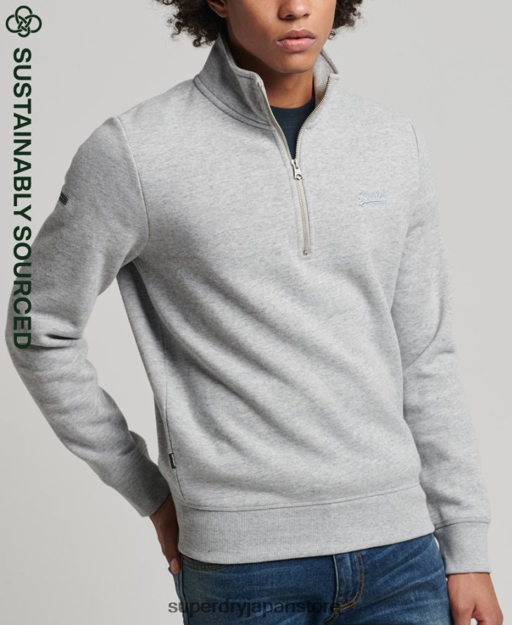 オーガニックコットン ヴィンテージ ロゴ ジップ ヘンリー スウェットシャツ 男性 Superdry 衣類 グレー 2J62PZ5003