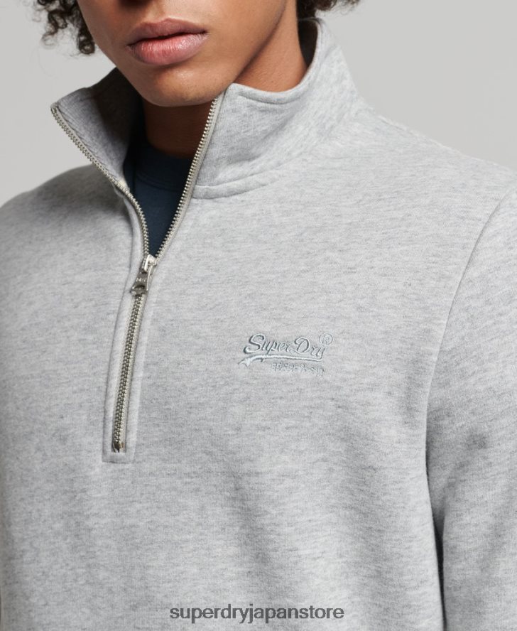 オーガニックコットン ヴィンテージ ロゴ ジップ ヘンリー スウェットシャツ 男性 Superdry 衣類 グレー 2J62PZ5003