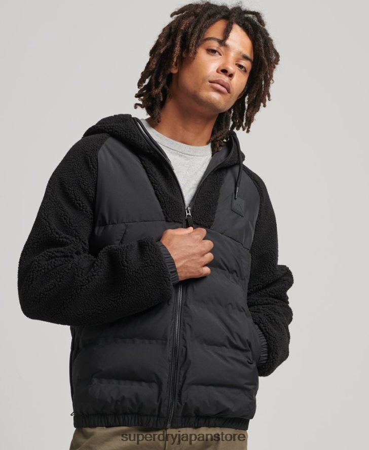 マウンテンフリースハイブリッドジップパーカー 男性 Superdry 衣類 黒 2J62PZ5015