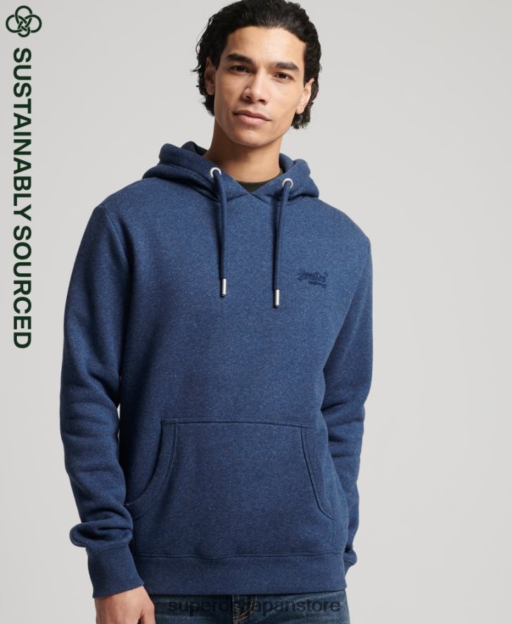 オーガニックコットンのヴィンテージロゴ刺繍パーカー 男性 Superdry 衣類 青 2J62PZ5017