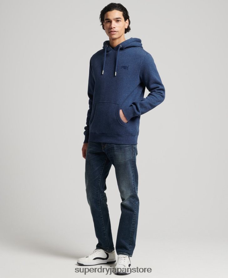 オーガニックコットンのヴィンテージロゴ刺繍パーカー 男性 Superdry 衣類 青 2J62PZ5017
