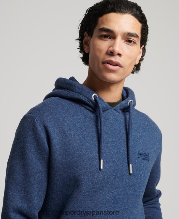 オーガニックコットンのヴィンテージロゴ刺繍パーカー 男性 Superdry 衣類 青 2J62PZ5017
