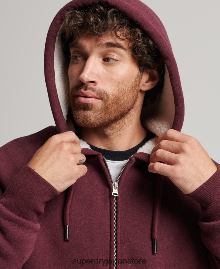 エッセンシャルボーグ裏地付きジップパーカー 男性 Superdry 衣類 赤 2J62PZ5032