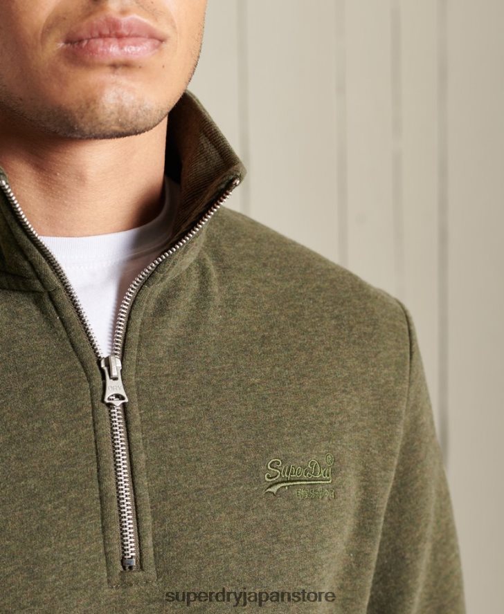 ヴィンテージロゴ刺繍ジップヘンリースウェットシャツ 男性 Superdry 衣類 カーキ 2J62PZ5033