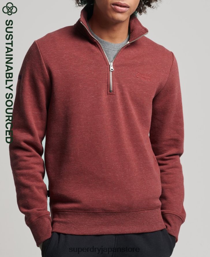オーガニックコットン ヴィンテージ ロゴ ジップ ヘンリー スウェットシャツ 男性 Superdry 衣類 赤 2J62PZ5034