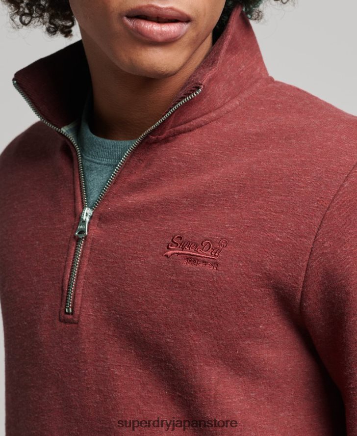 オーガニックコットン ヴィンテージ ロゴ ジップ ヘンリー スウェットシャツ 男性 Superdry 衣類 赤 2J62PZ5034