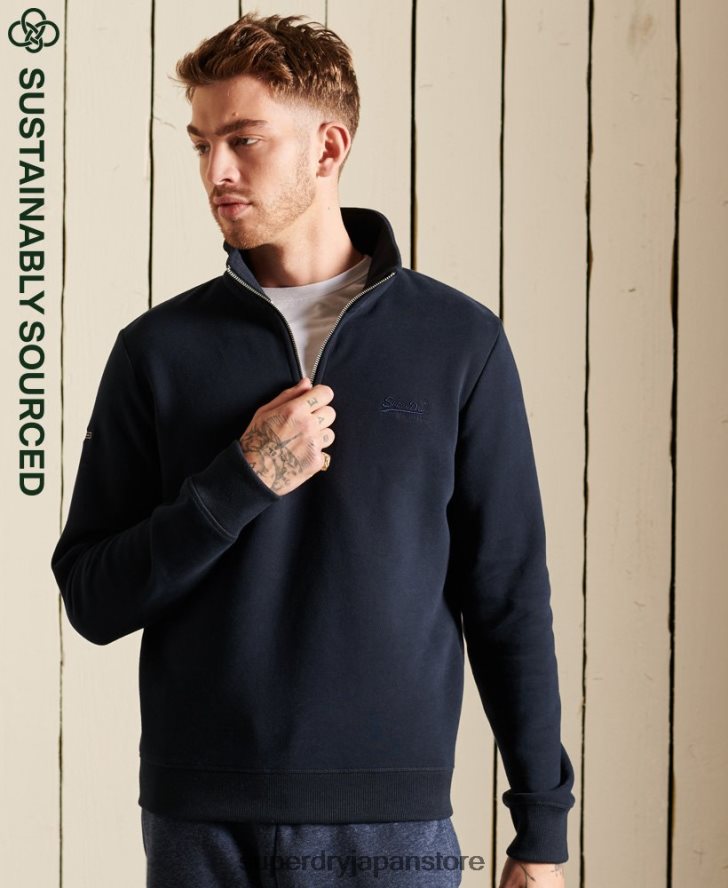 ヴィンテージロゴ刺繍ジップヘンリースウェットシャツ 男性 Superdry 衣類 海軍 2J62PZ5038