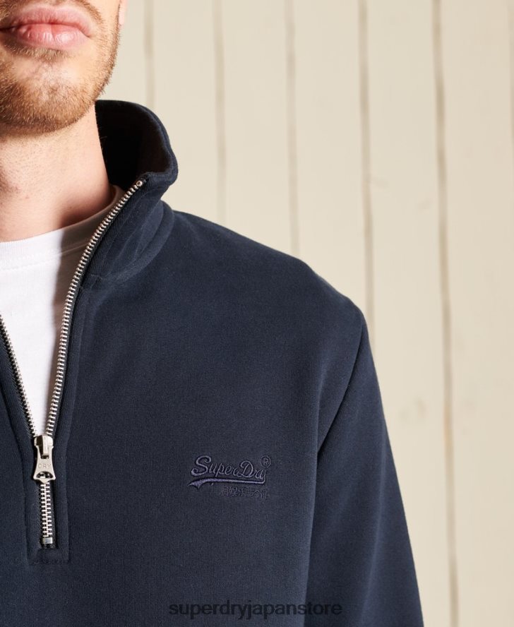 ヴィンテージロゴ刺繍ジップヘンリースウェットシャツ 男性 Superdry 衣類 海軍 2J62PZ5038