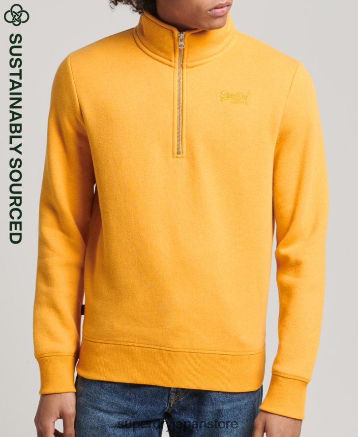 オーガニックコットン ヴィンテージ ロゴ ジップ ヘンリー スウェットシャツ 男性 Superdry 衣類 黄色 2J62PZ5042