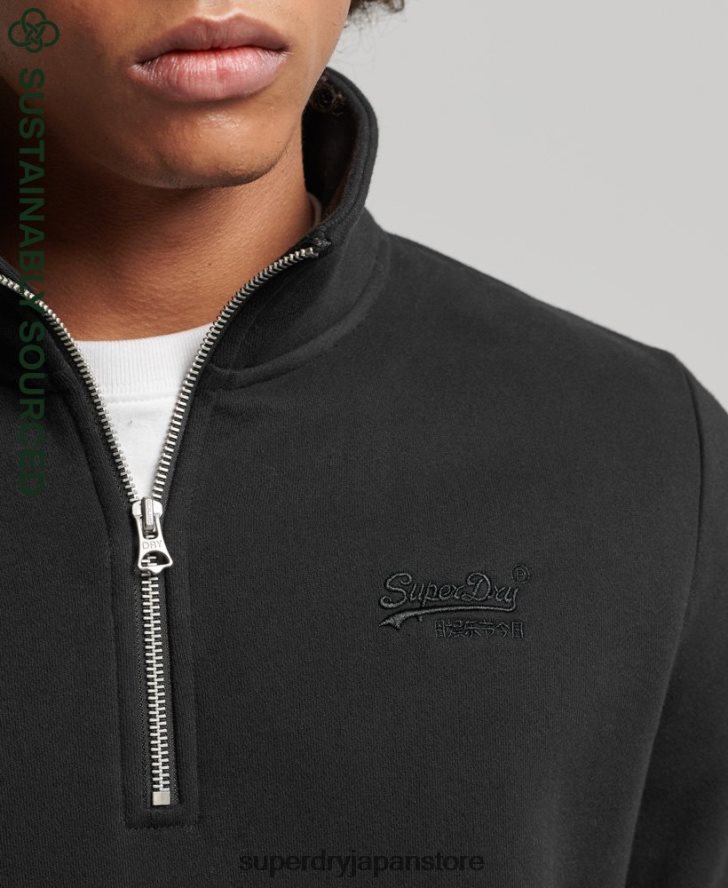 オーガニックコットン ヴィンテージ ロゴ ジップ ヘンリー スウェットシャツ 男性 Superdry 衣類 黒 2J62PZ5047