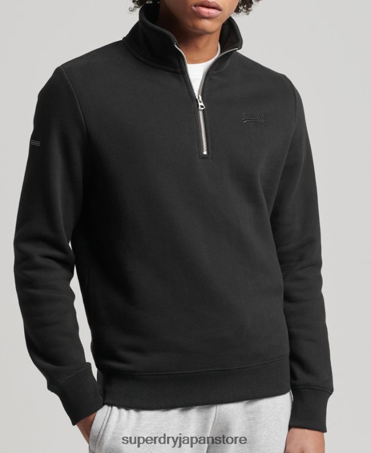 オーガニックコットン ヴィンテージ ロゴ ジップ ヘンリー スウェットシャツ 男性 Superdry 衣類 黒 2J62PZ5047