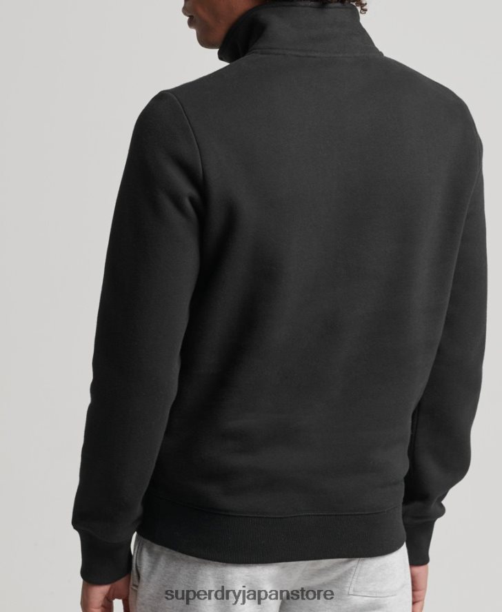 オーガニックコットン ヴィンテージ ロゴ ジップ ヘンリー スウェットシャツ 男性 Superdry 衣類 黒 2J62PZ5047