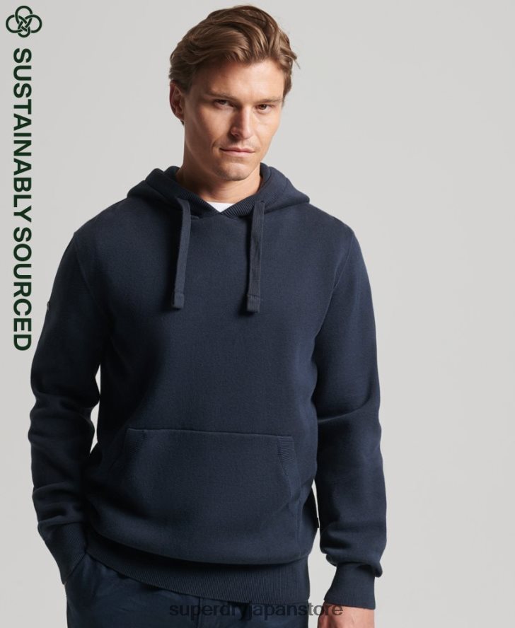 オーガニックコットンのエッセンシャルパーカー 男性 Superdry 衣類 海軍 2J62PZ5050