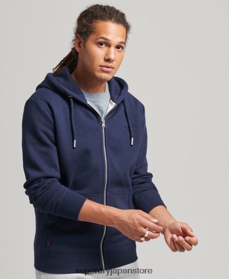 オーガニックコットン ヴィンテージロゴ刺繍ジップパーカー 男性 Superdry 衣類 海軍 2J62PZ5052