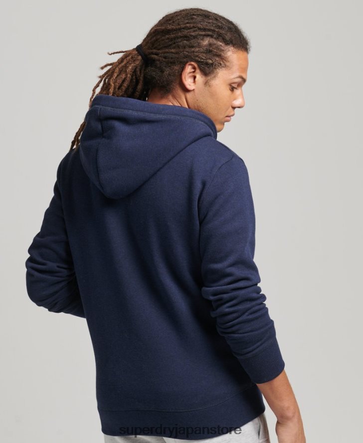 オーガニックコットン ヴィンテージロゴ刺繍ジップパーカー 男性 Superdry 衣類 海軍 2J62PZ5052
